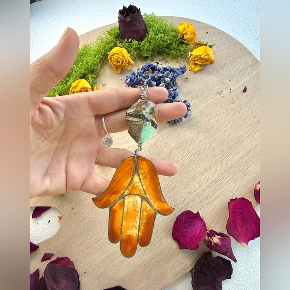 Jewelry - Lapis Lazuli & Chrysoprase Necklace with Hamsa Charm